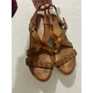 Born Damsel Leather Sandals 8 M Brown Braided Strappy Boho Comfort Shoes Comfort